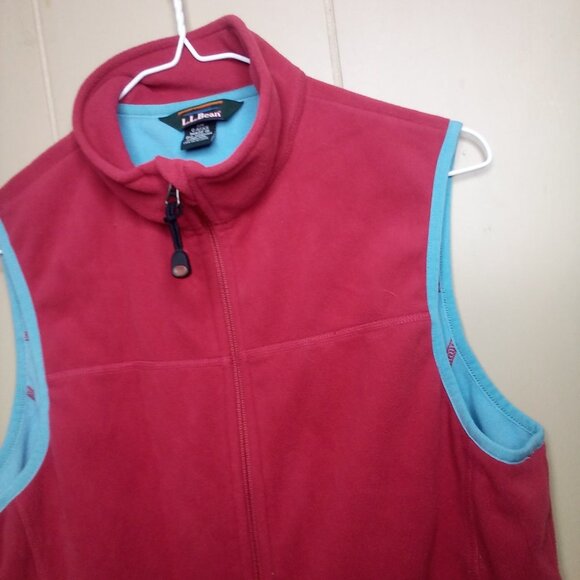 L.L. Bean Fleece Vest S Full Zip Red Blue - Picture 5 of 9